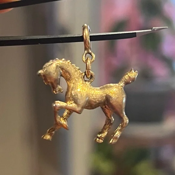 Vintage Monet Gold Tone Horse Charm | Equestrian Pendant Spring Ring - Picture 4 of 9